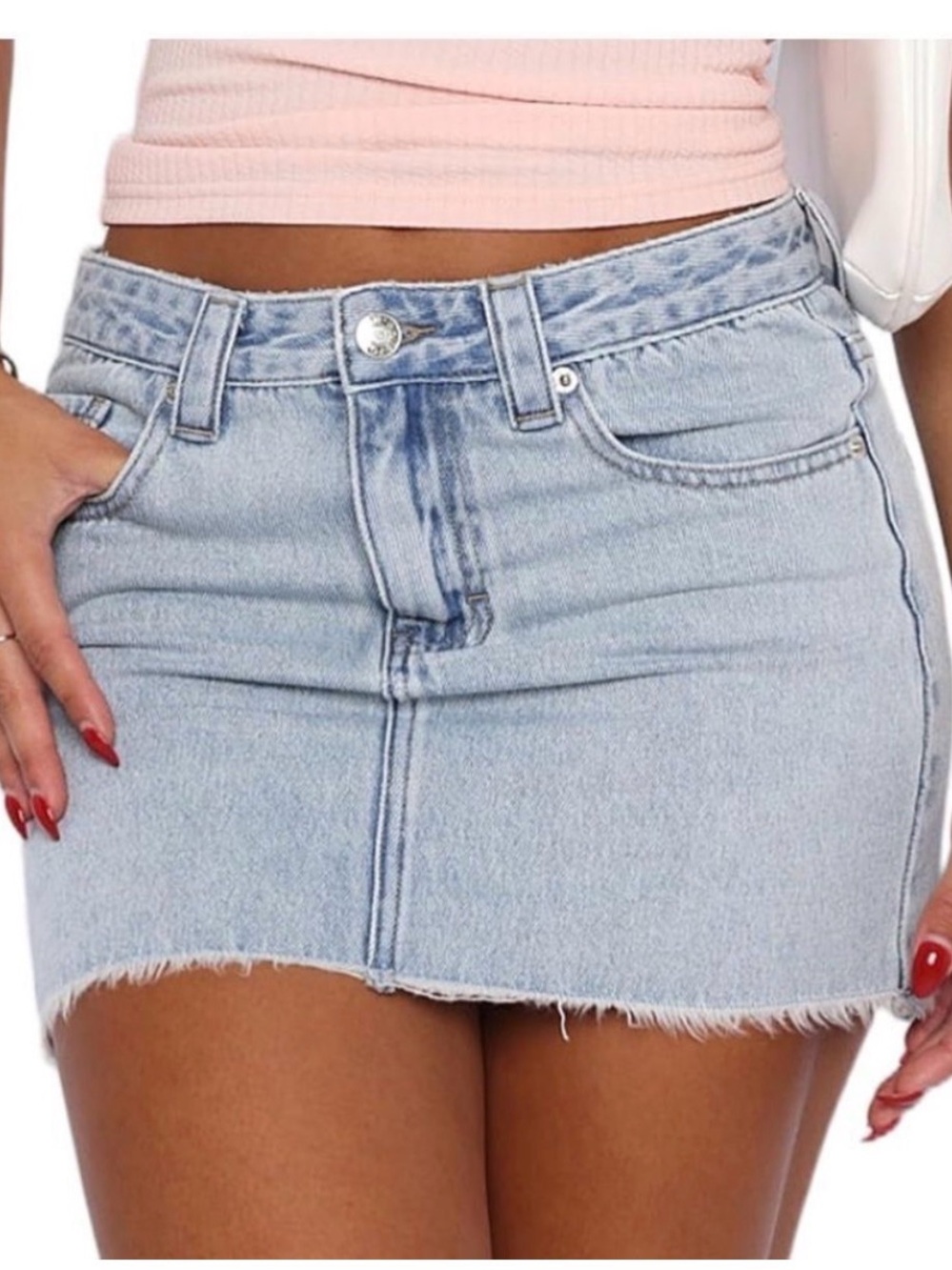 Light Wash Denim Mini Skirt with Raw Hem